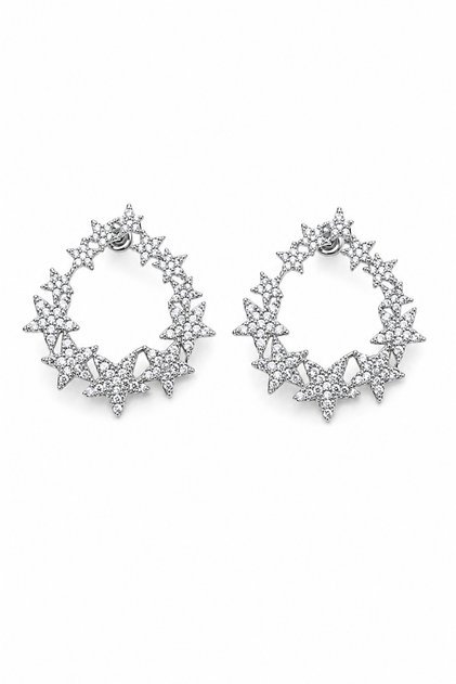 Zircon Stone Star Design Women's Steel Earrings - White Color
