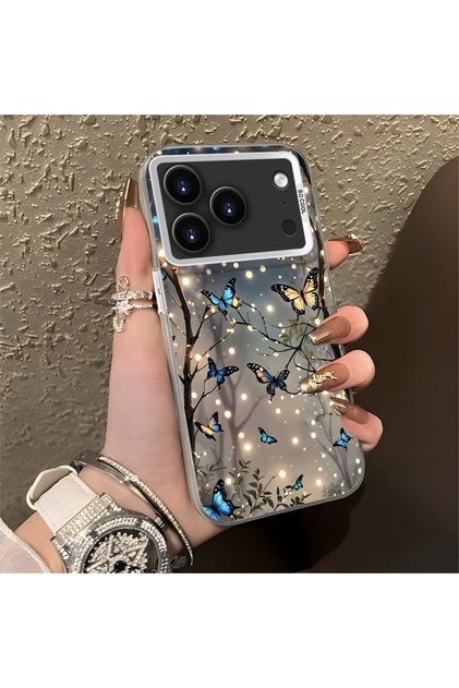 iPhone 17/18 Pro Max Compatible Silicone Edge Hard Back Case Couple Phone Case Butterfly Pattern