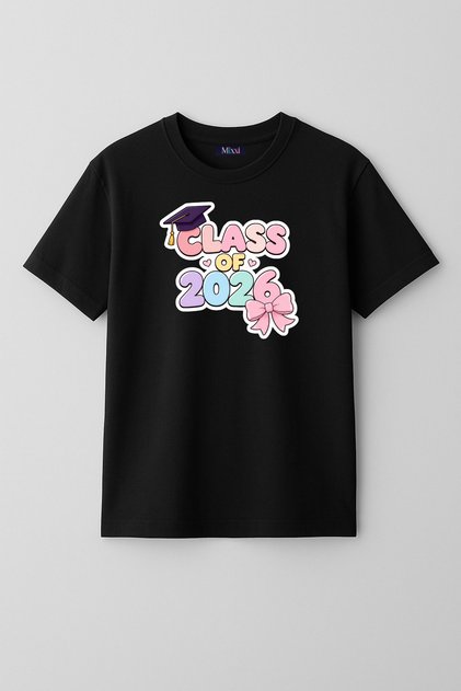 Class of 2026 Graduation School Short Sleeve T-Shirt for Girls (Ages 4-13)