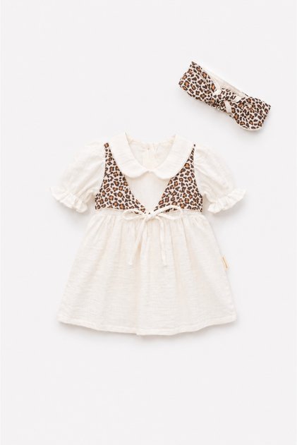 Leopard Vest Look Baby Collar Muslin Baby Dress