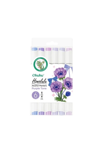 Honolulu Set 6 Markere, Vârf Dublu, Reversibil, Interschimbabil Brush Chisel, Bază Alcool, Purple Tone