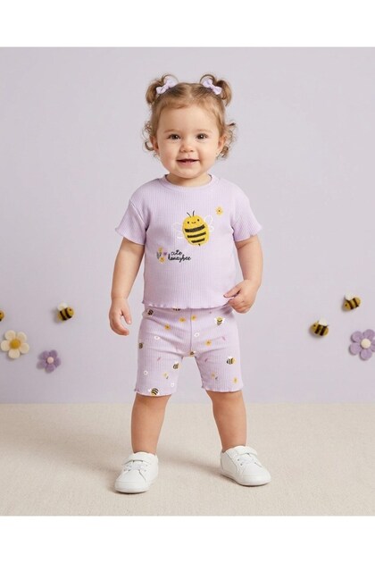 Baby Girl Summer Bee Printed Ribbed 6-9-12-18-24 Months Capri Set of 2