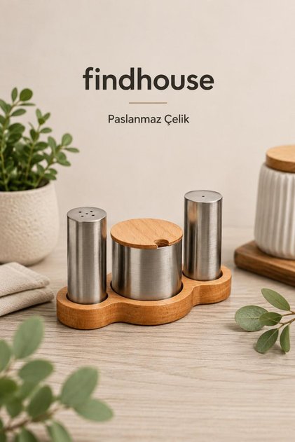 Paslanmaz Çelik Ahşap Tuzluk Baharatlık Takımı Mutfak , Ev , Cafe , Restaurant , Otel