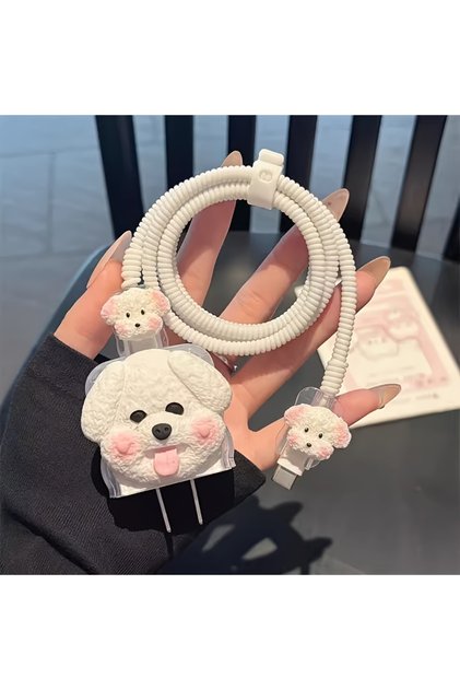 İphone 18w/20w Şarj Adaptörü ile Uyumlu Köpek Şarj Aleti Kılıfı, Şarj Kablo Koruyucu, Şarj Koruyucu Kılıf, Şarj Koruma
