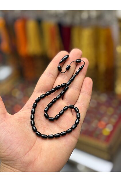 Capsule Black Color Crimped Amber Ankle Length Prayer Beads