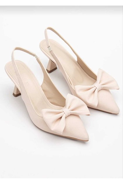 Women's Evening Dress with Fabric Bow and Open Back, Daily Comfortable Heeled Shoes