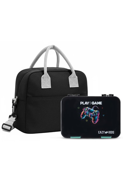 4 Compartment Bento Lunch Box w/ Insulated Lunch Bag – Gamer Black