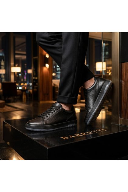 Black Floter Leather Gray Sole Sneaker