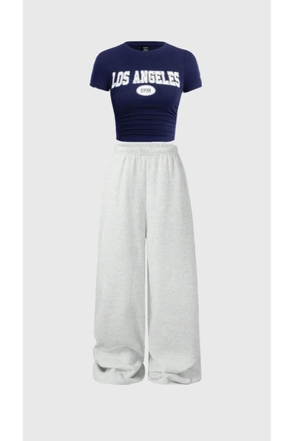 Children's Short Sleeve Printed Crop T-Shirt Grimelange Wide Leg Sweatpants Set
