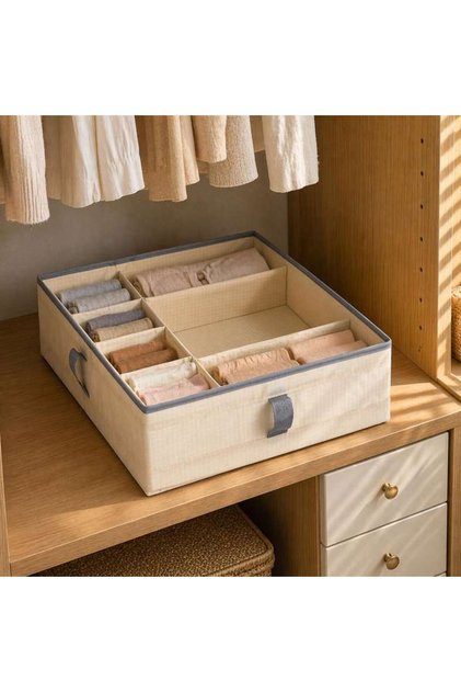Avria Foldable Undergarments Storage With Compartments 34x44x11cm -beige