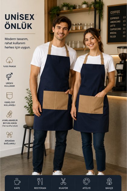 Gtb Premium Unisex Adjustable Strap Gabardine Kitchen and Barista Apron – Navy Blue/Mink