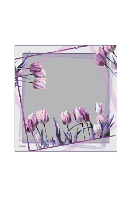 Gray Tulip Pattern Sura Silk Scarf