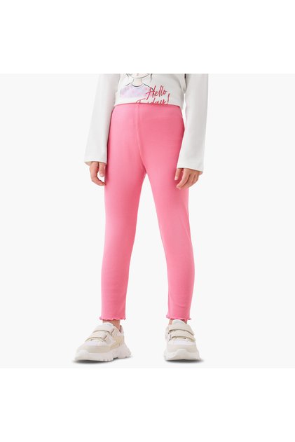 Girls Leggings with Ribbed Texture - Elastic Waist