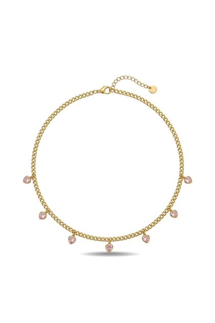 Çelik Pembe 7 Kalpli Charm Kolye