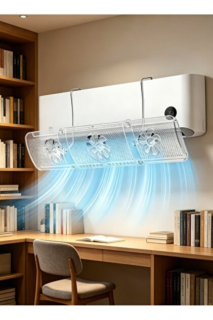 Adjustable Air Conditioner Deflector with Wind-Driven Fan Wheels – Retractable Anti-Direct Blowing AC Wind Shield, Universal Hanging Multi-Hole Breathable Grille Baffle for Home and Office