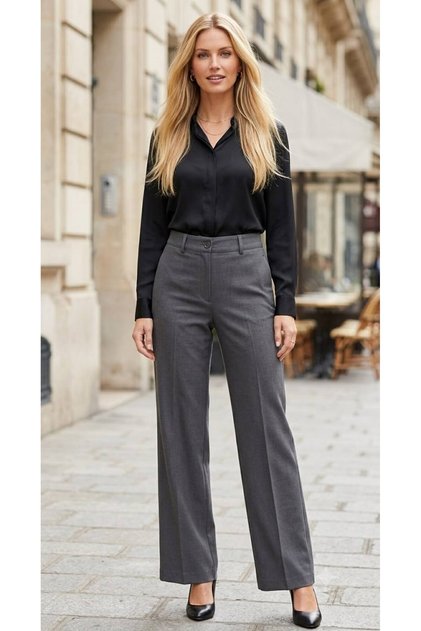 Button + Zipper Closure, Easy-Iron High Waist Custom Made Fabric Pants - Gray
