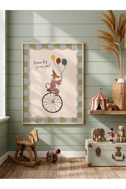 İskandinav Tarzı Masif Ahşap Çerçeveli Çocuk ve Bebek Odası MDF Baskılı Tablo - Boho Duvar Dekorasyonu Duvara Asmaya Hazır