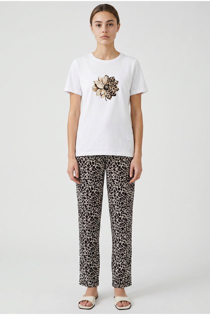Leopard Combination Combed Cotton Suit - Ecru