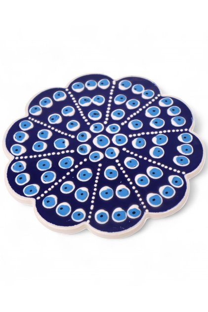 Nazar Handmade Embossed Tile Patterned Ceramic Trivet Heat Resistant Pot Pan and Teapot Mat Non-Slip Cork Base 17 cm