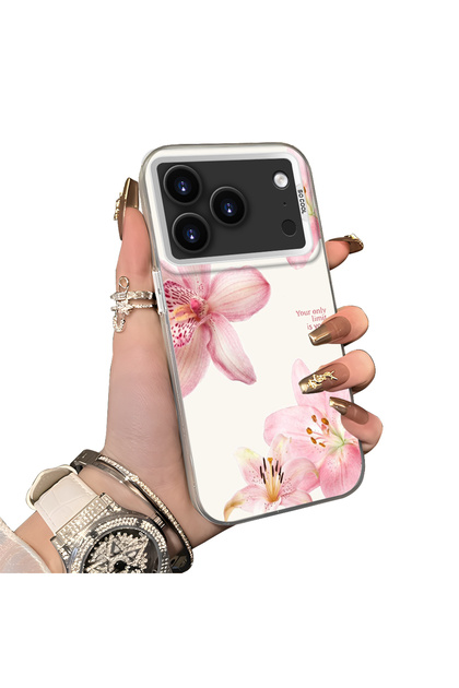 iPhone 17 Pro Compatible Silicone Edge Hard Back Case Couple Phone Case with Floral Pattern