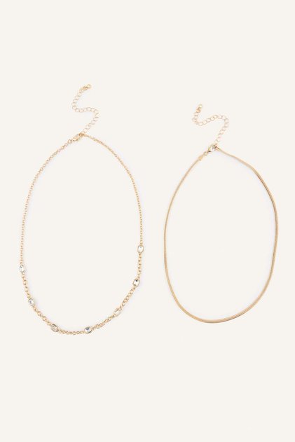 Women's 2-Piece Yellow Thin Chain Necklace Set I1408Axns