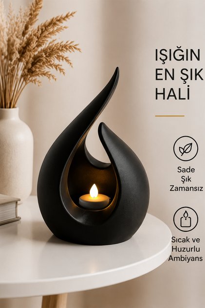 Modern Dekoratif Led Mumluk | Siyah Şamdan ve Tealight Mumluk | Salon, Yatak Odası ve Masa Dekoru