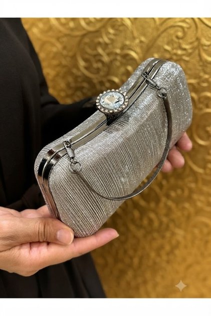 Women's Metal Drop Model Evening Dress and Special Occasion Portfolio Evening Dress Bag with Chain Strap