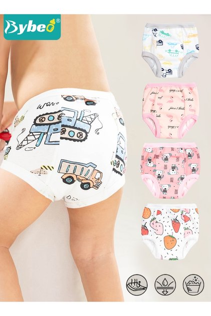 4 Pieces Baby Potty Training Underwear, Breathable Potty Training Pants, 6 Layers Cotton Absorbent Baby Trainer Pants for Infants Boys and Girls Waterproof, High Quality, Pinch-proof Leg Design