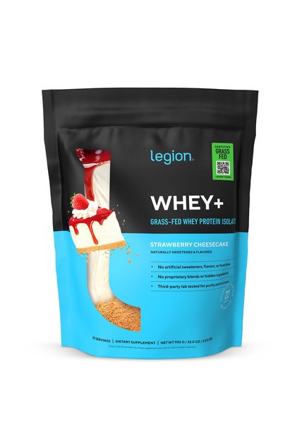 Whey+ Protein Whey Isolate from Grass Fed Cows - Whey Protein Isolate Low Calorie, Non-GMO, Sugar Free, Lactose and Gluten Free, All Natural Protein Powder 30 Servings (Strawberry Cheesecake)