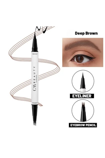 Marker pentru sprâncene 2-în-1 – 4 vârfuri + Eyeliner negru rezistent la apă - Maro închis