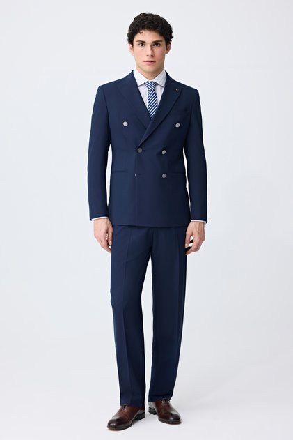 Slim Fit Lacivert Kruvaze Takim Elbise