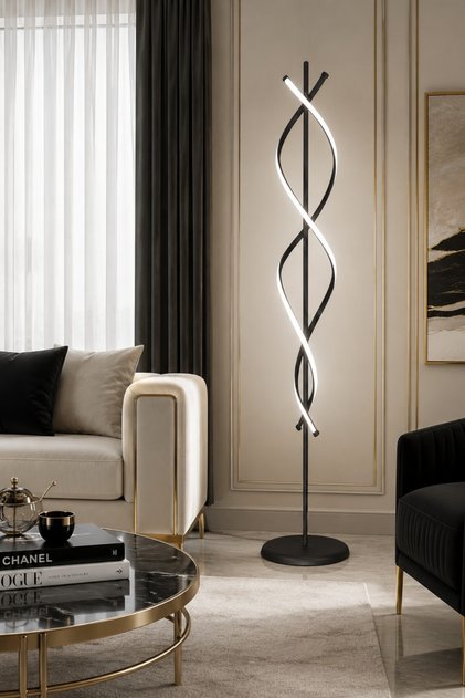 Tornado Siyah Renk Gün Işığı Ledli Modern Tasarım Salon - Yatak Odası Led Lambader