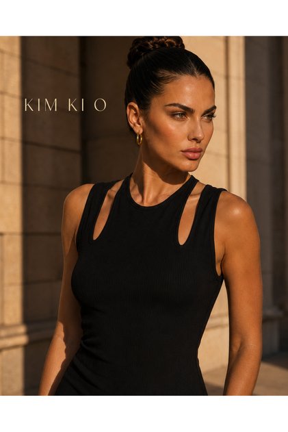 Women's Black Off-The-Shoulder Backless Ribbed Bodycon Midi Dress