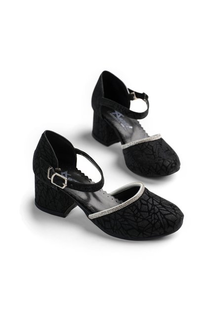 Girl's Black Glittery Children's Heeled Shoes
