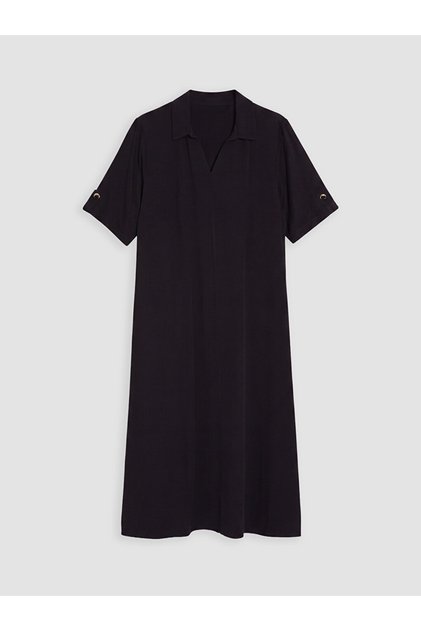 Lcw Grace Black Polo Collar Slit Dress