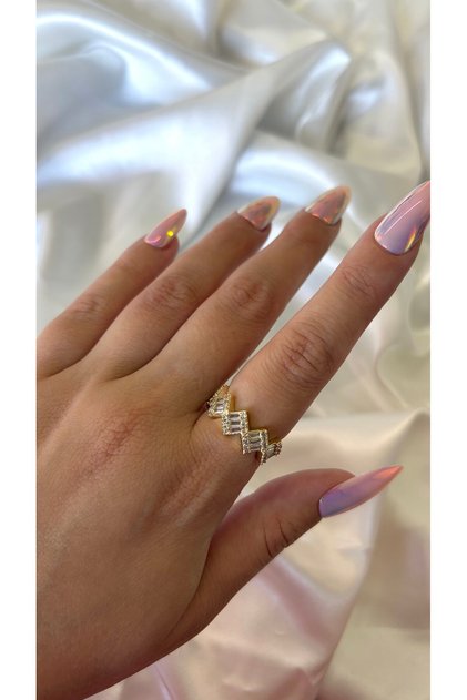 Women's Gold Color Baguette Stone Curved Adjustable Ring