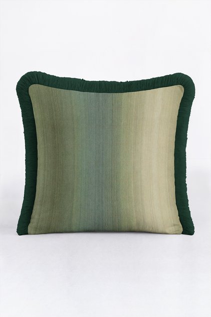 Luxurious Gradient Fringed Pillowcase - Elegant Gradient Bohemian Green Cream Black Tassel Throw Pillow Cover