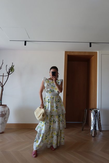 Layered Lemon Patterned Maxi Dress