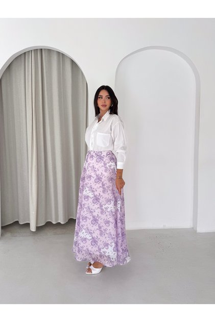 Women's Digital Printed Modal Fabric High Waist Long Flared Maxi Skirt