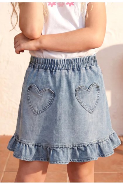 Heart Pocket Detailed Denim Skirt
