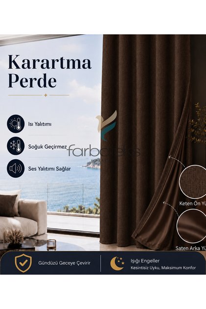 Linen Brown Thick Sunshade Blackout Blackening Background Curtain Flat Installation