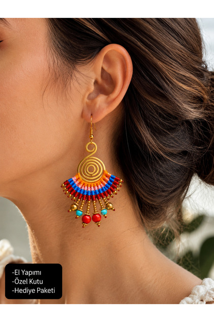 Bohemian Colorful Macrame Earrings Handmade Ethnic Design Dangle Earrings for Women Gift