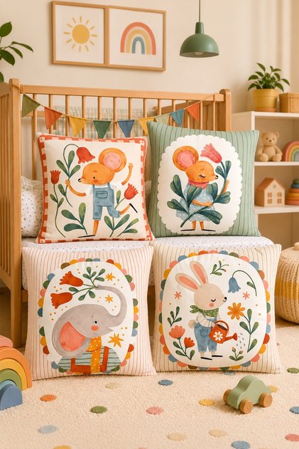 Gardener Animals Patterned 4-Piece Children's and Baby Pillowcase Set