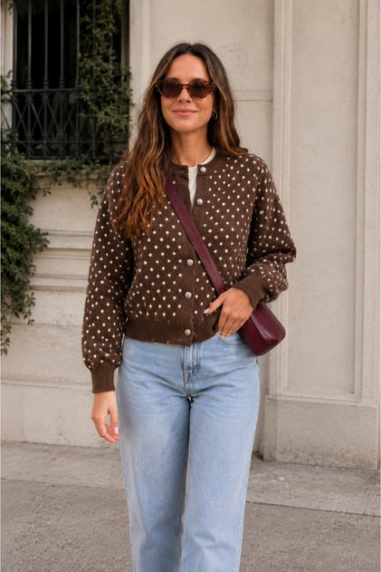 Women's Polka Dot Buttoned Knitwear Cardigan - Luxurious Vintage Patterned Soft Knit Seasonal