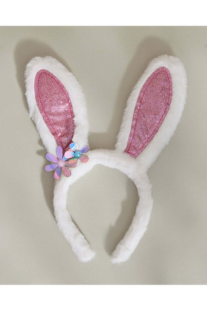 Girls White Bunny Ear Hair Band