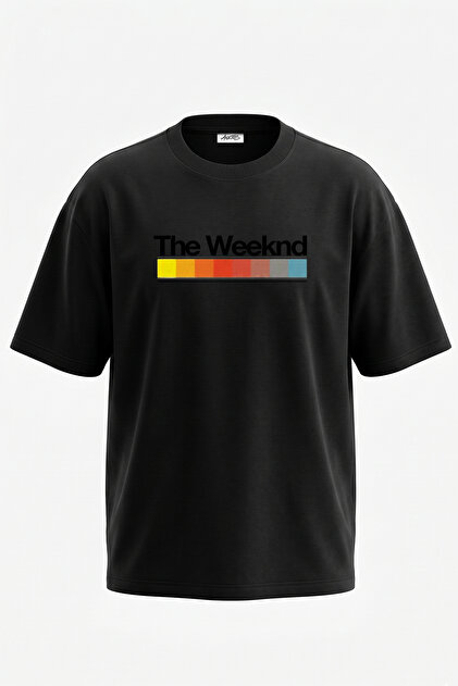 The Weeknd_48 Design Printed Oversize Black T-Shirt