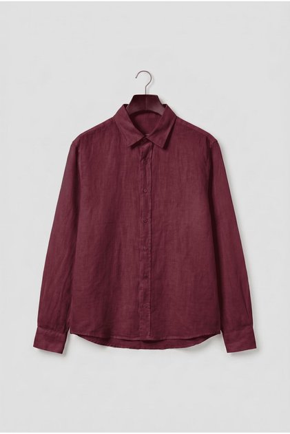 Regular Fit Burgundy Linen Shirt