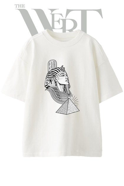 Pharaoh Pyramid Design Printed Unisex White Oversize T-Shirt