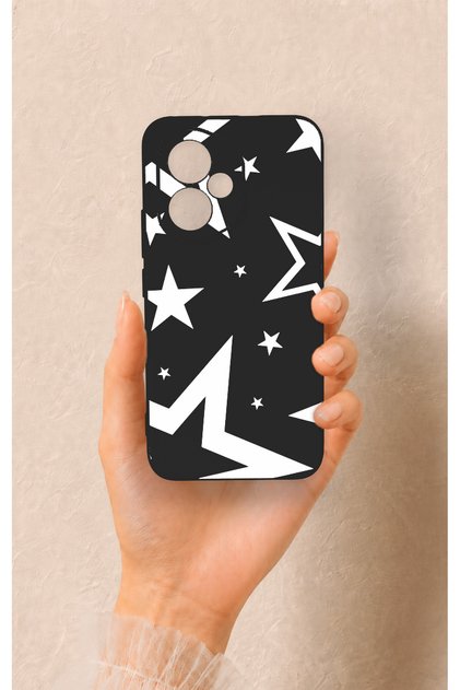 Honor 400 Compatible Black Mega Star Patterned Silicone Case