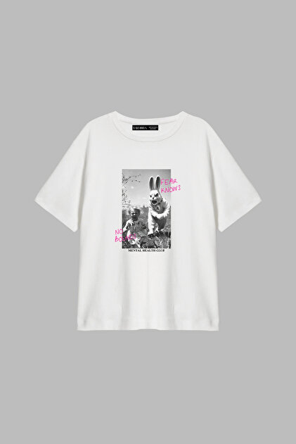 No Bounds Printed Relaxed Fit White Women's Tshirt